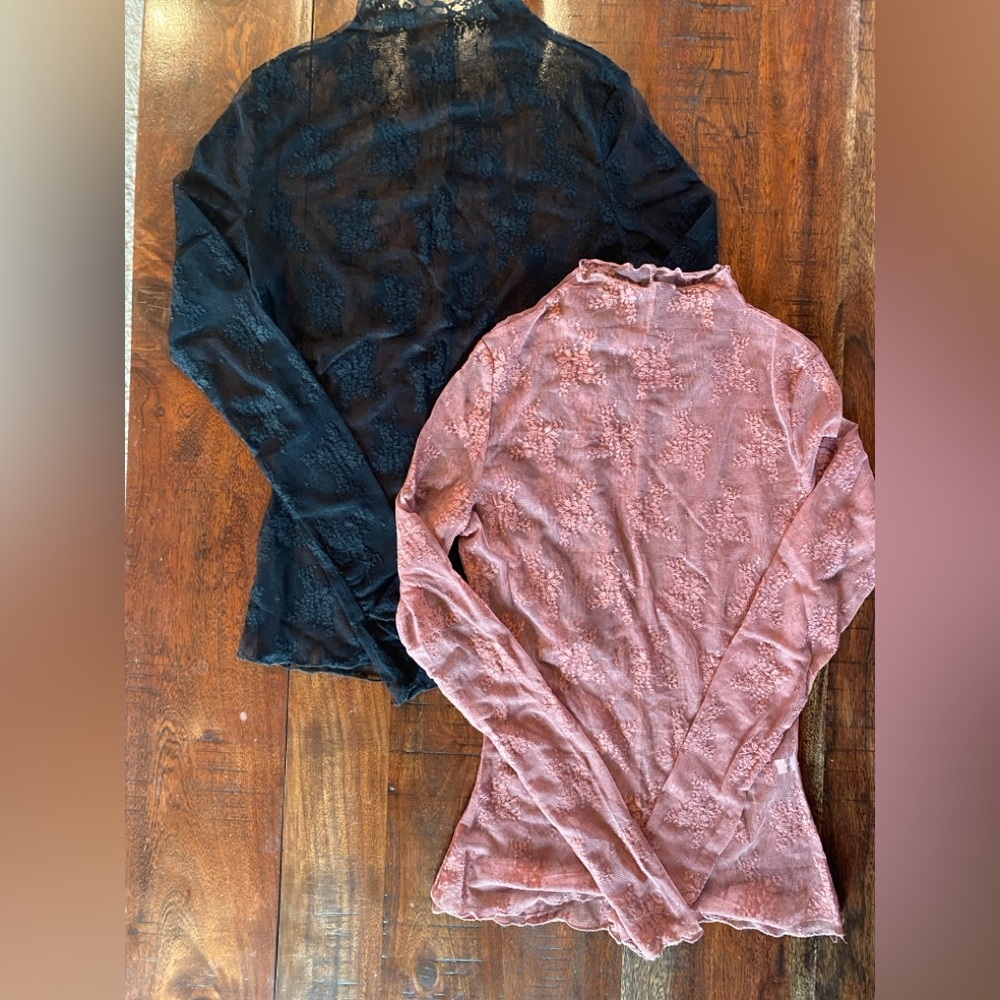 Lace Long Sleeve Tops in Black and Dusty Rose - Picture 2 of 8